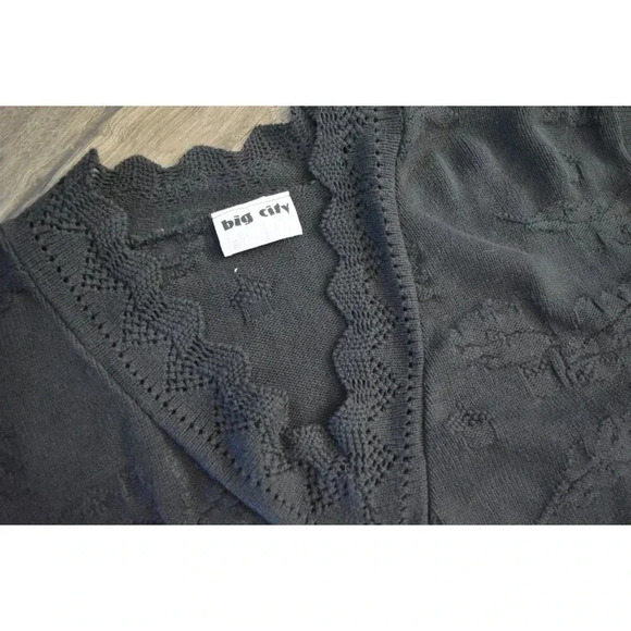 Big City Black 100% Cotton Women's Sweater With Knit Pattern & Scalloped Edges M - Picture 6 of 7